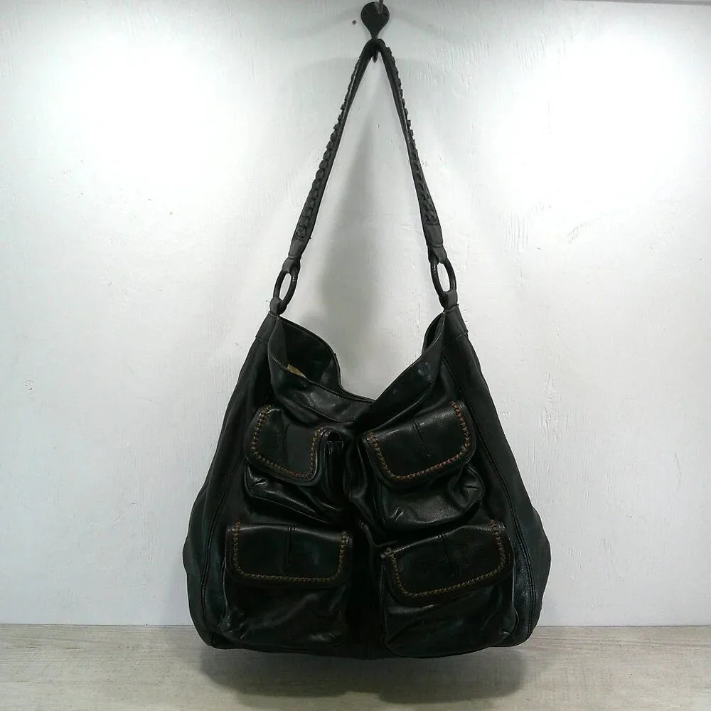 Banana Republic Vintage Y2K Ashbury Black Leather Hobo Handbag Purse Pocketbook